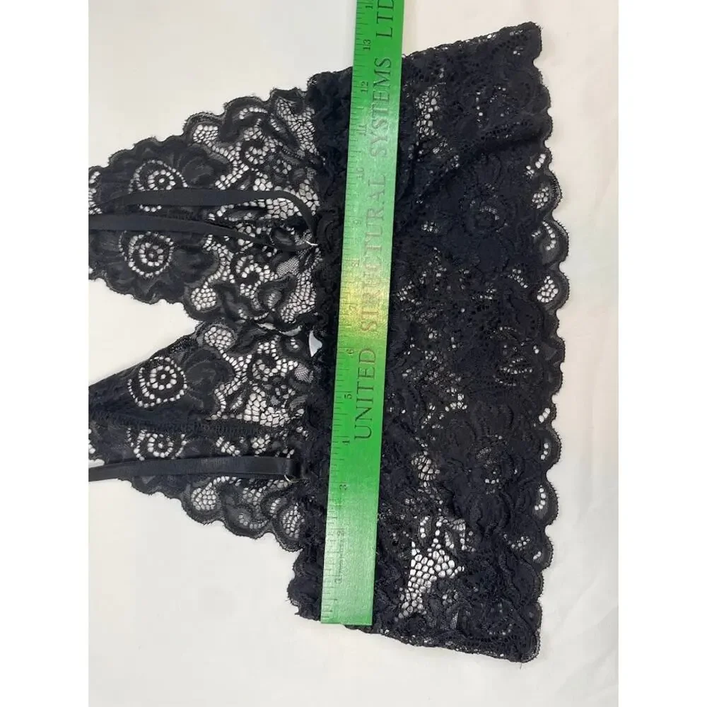 Women's Sheer Black Lace Bralette Sexy Lingerie‎ Deep V Cropped Top Boho Small